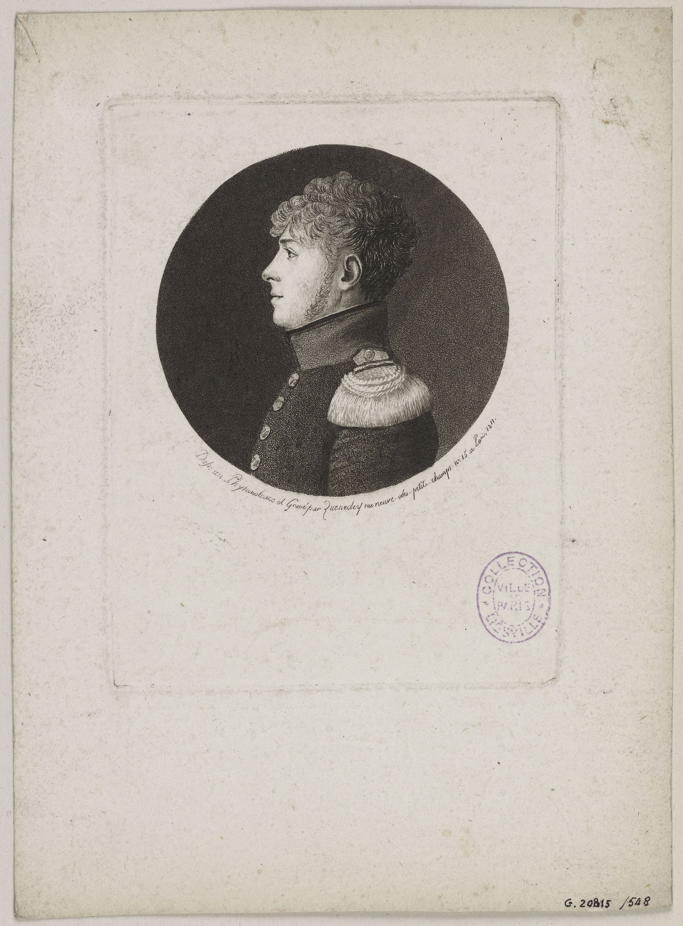 Edmé Quenedey, Portrait d'un homme, représentant un militaire, fin XVIIIème siècle/début XIXème siècle