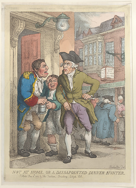 Thomas Rowlandson, Not at Home, or a Disappointed Dinner Hunter