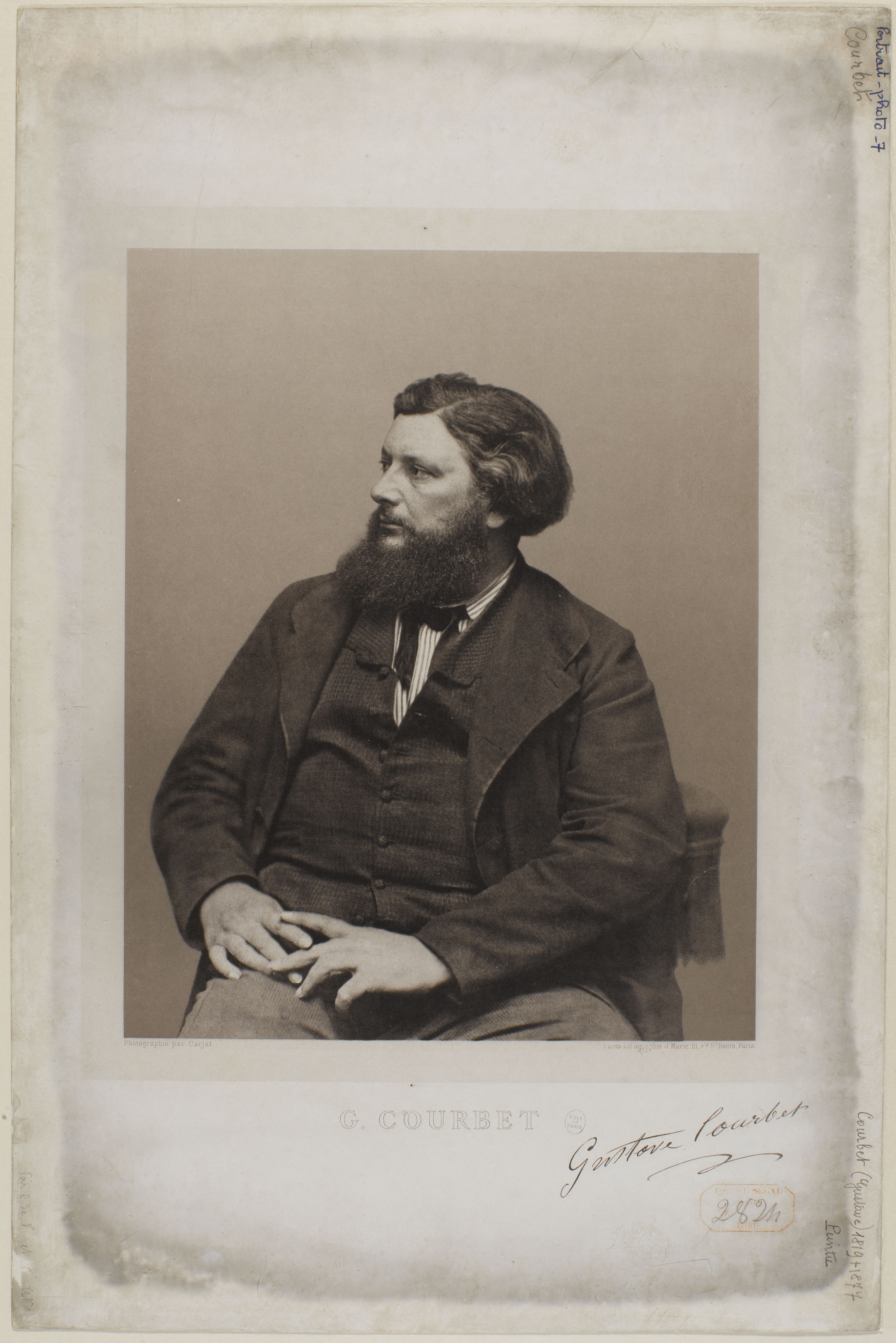 Anonyme, Contretype d'une photolithographie représentant Gustave Courbet photographié par Carjat