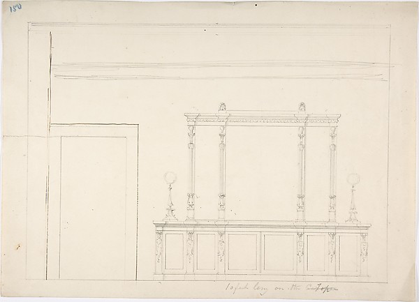 Anonymous, British, 19th century, Design for a Large Mirrored Cabinet Adorned with Two Lamps