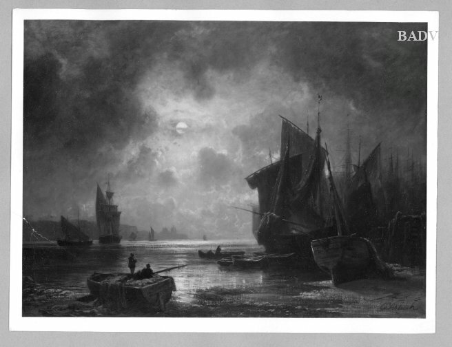Eduard Schleich the Elder, Harbour at moon-light