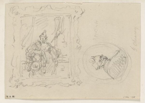 George Chinnery, A design for a framed portrait, and of a self-portrait within an oval