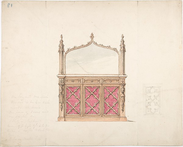 Anonymous, British, 19th century, Design for a Gothic Style Mirrored Cabinet