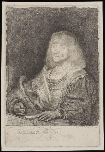 Rembrandt van Rijn, Man at a desk wearing a cross and chain