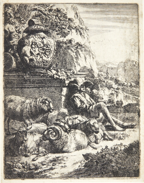 Johann Heinrich Roos, Fåreflok og hyrdedreng, siddende med ryggen mod en sokkel med vase