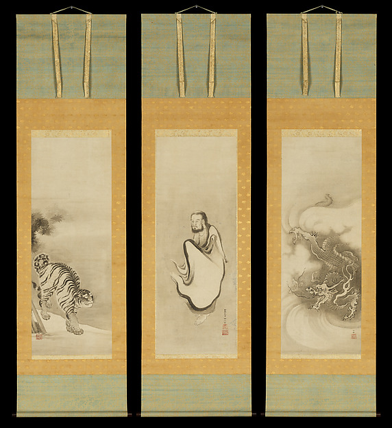 Kano Sansetsu, Shakyamuni Emerging from the Mountains, with Dragon and Tiger