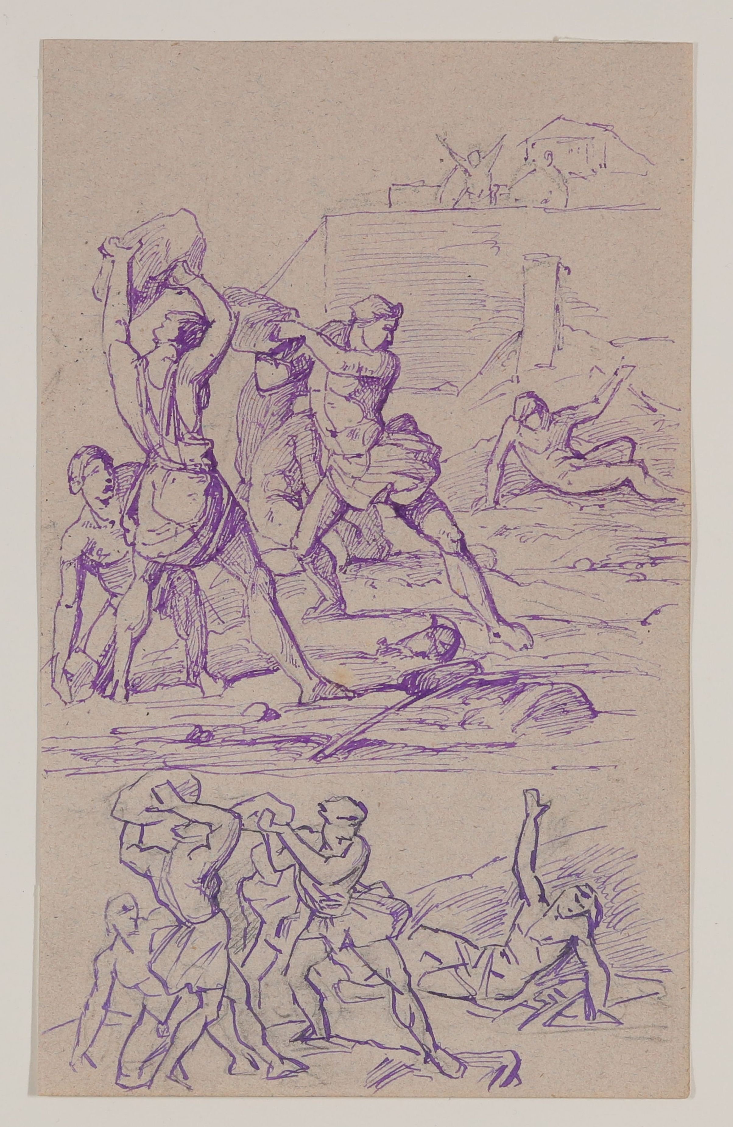 Friedrich Preller (der Ältere), Kampf mit Steinen [Entwurf zu einem Illustrationszyklus mit Szenen aus Homers "Ilias"]