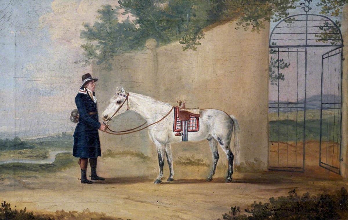 Francis Sartorius, A Grey Horse and Groom outside a Gate
