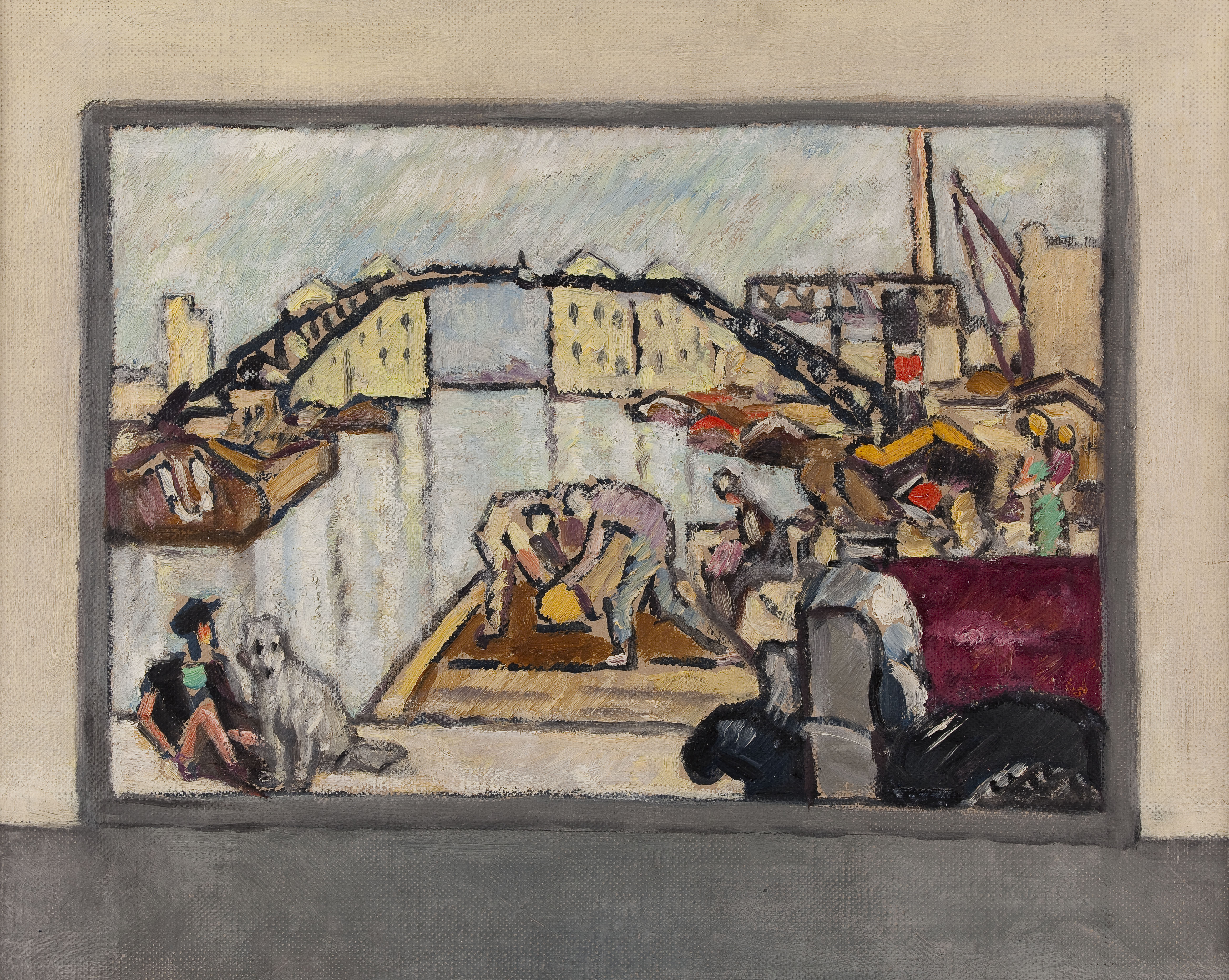 Louis Valtat, Le travail (Vue du canal de l'Ourcq) : Esquisse pour le préau de l'école de la rue Jomard, 19ème arrondissement de Paris