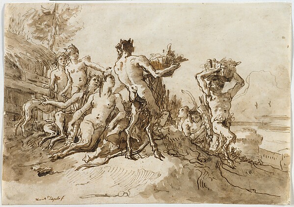 Giovanni Domenico Tiepolo, Satyrs Carrying Baskets of Provision for Their Families