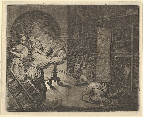 Allart van Everdingen, Renard Escapes with a Chicken that he Stole from a Clergyman's Table from Hendrick van Alcmar's Renard The Fox