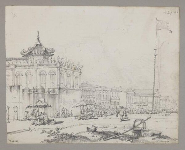 George Chinnery, The Great Square before the Factories, Canton