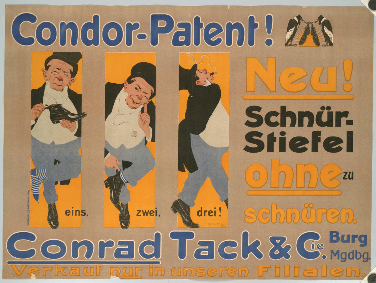 AdolfKarpellus, Condor-Patent! Neu! Schnür-Stiefel ohne zu schnüren. Conrad Tack & C.ie Burg Mgdbg.