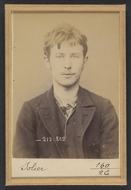Alphonse Bertillon, Solier. Auguste. 18 ans, né le 3/3/75 à Cemery-la-Ville. Dessinateur. Anarchiste. 12/1/94.