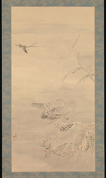 Tsubaki Chinzan, Hawk Grasping a Small Bird