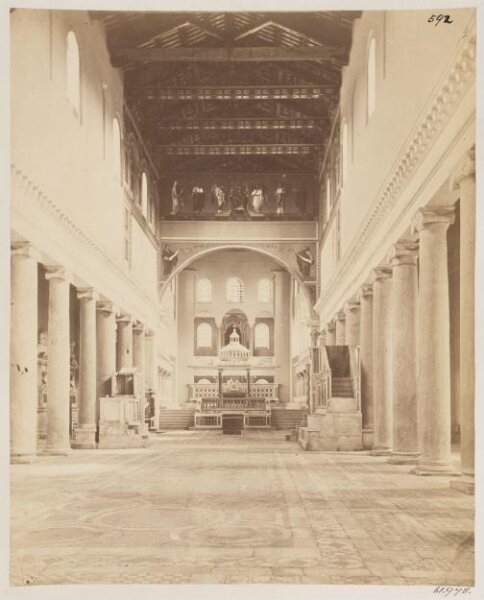 Parker, John Henry, Church of S. Lorenzo f.m. Nave, from the west, A.D. 1230, with antique arch of Triumph, and Mosaics.