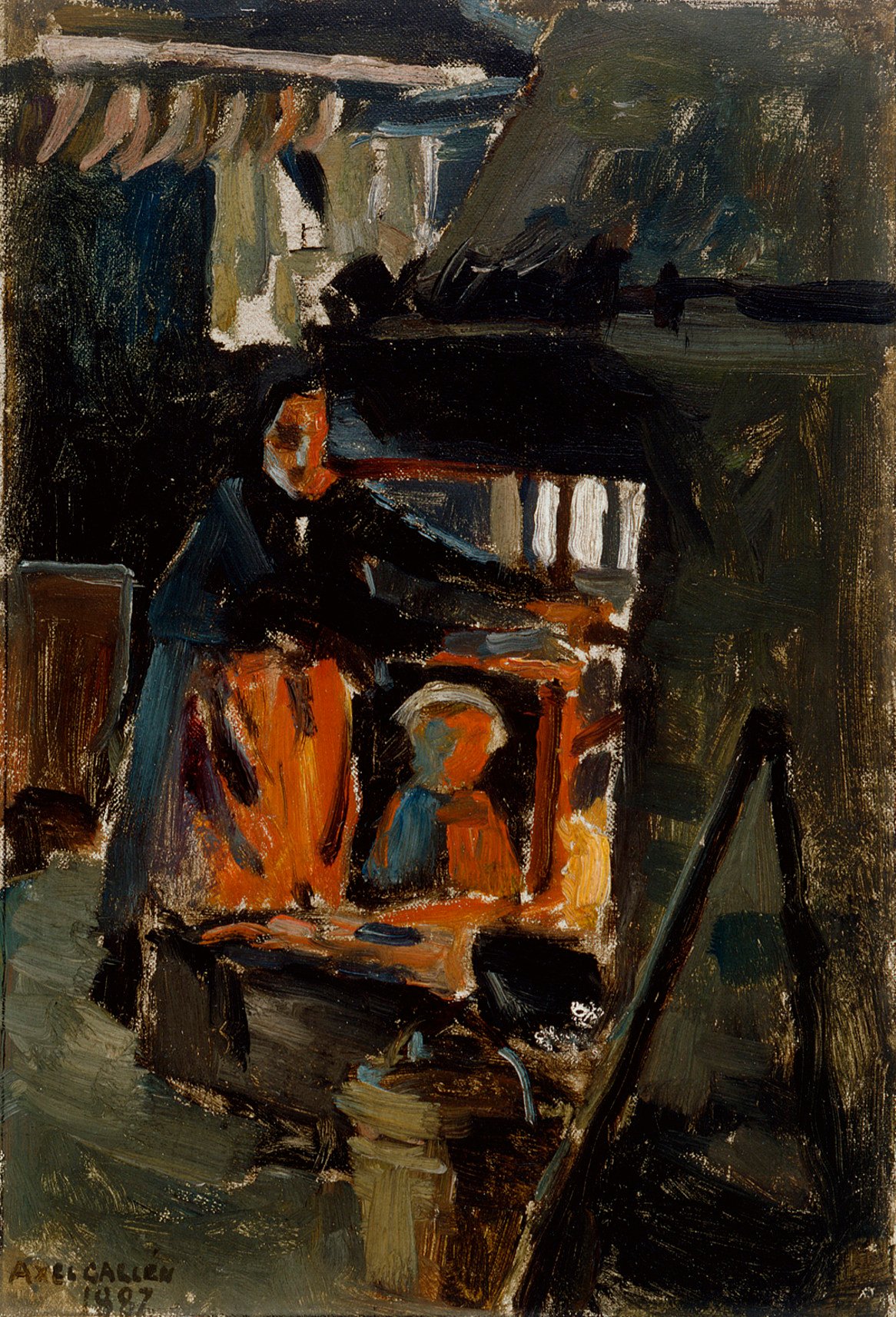 Akseli Gallen-Kallela, Sitting in Front of the Stove, a Variable Interior