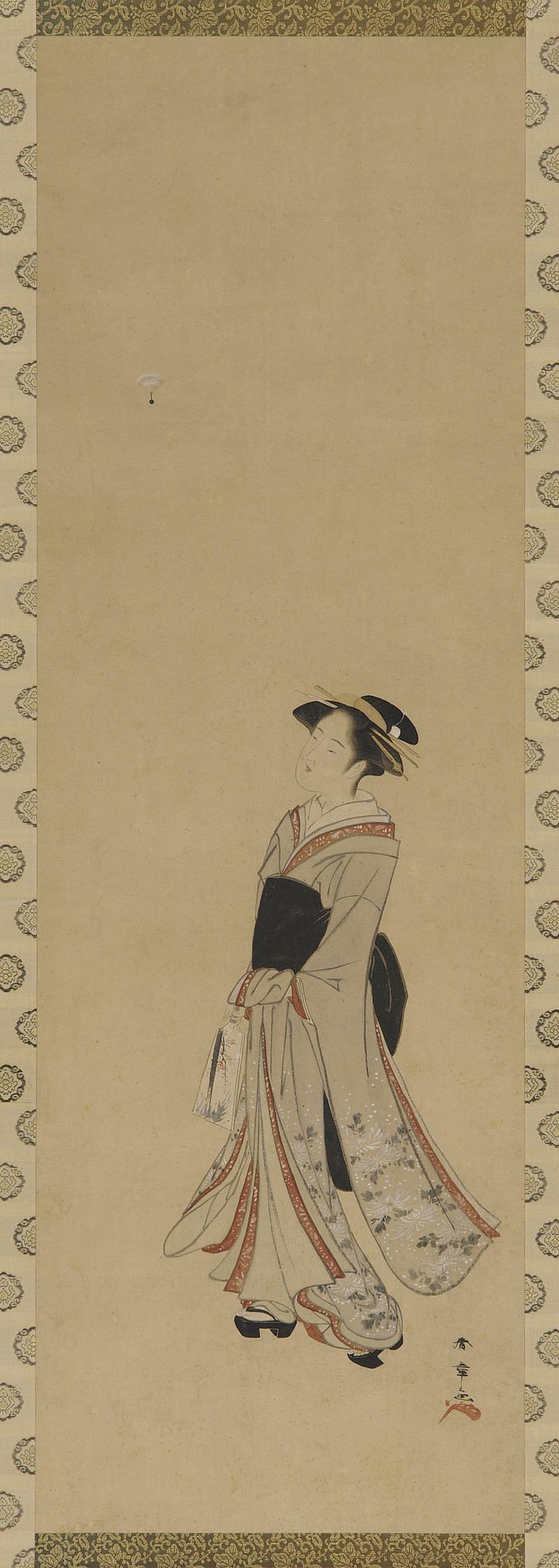Katsukawa Shunsho, A girl playing battledore and shuttlecock