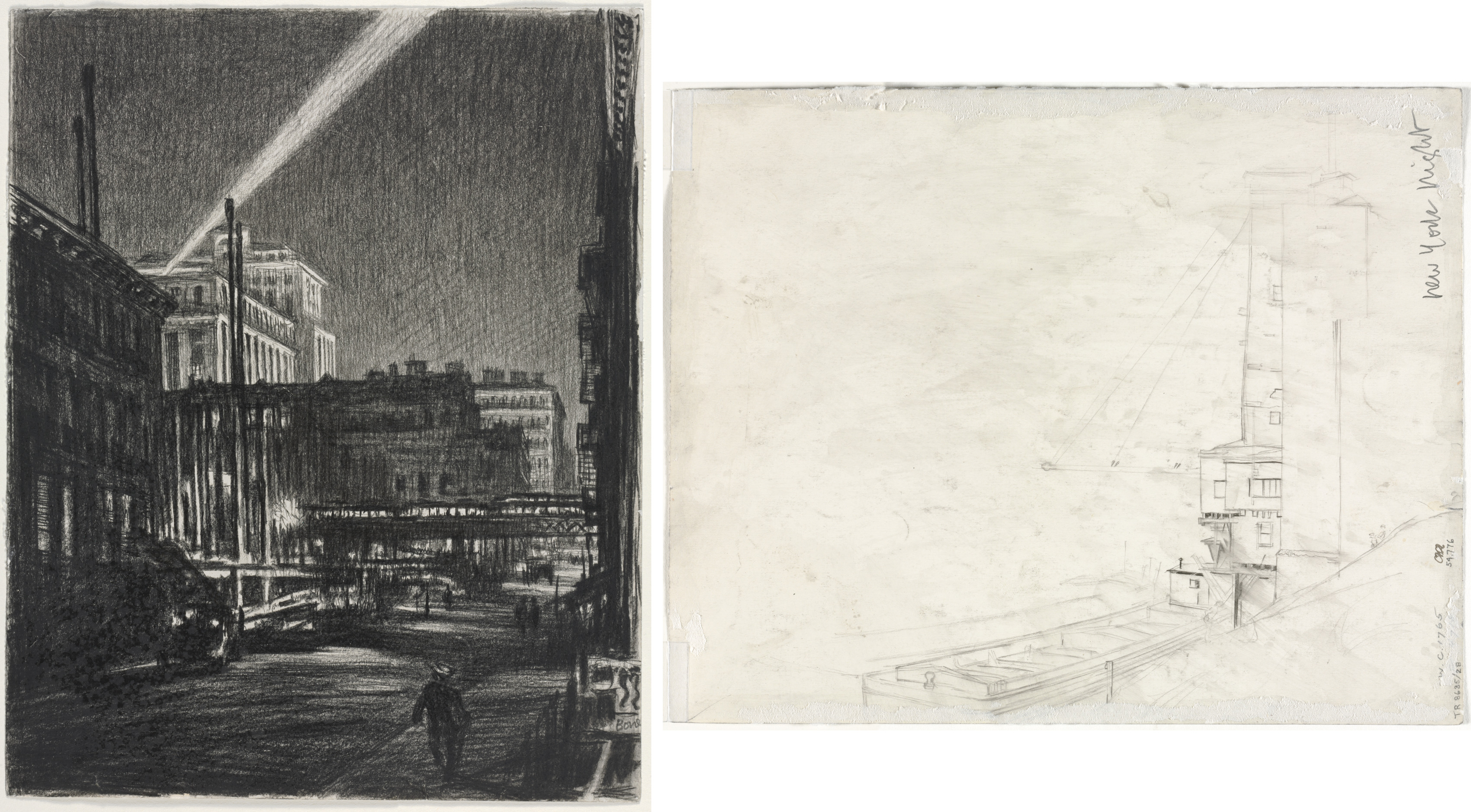Muirhead Bone, New York Night (recto) Study for New York Night (verso)