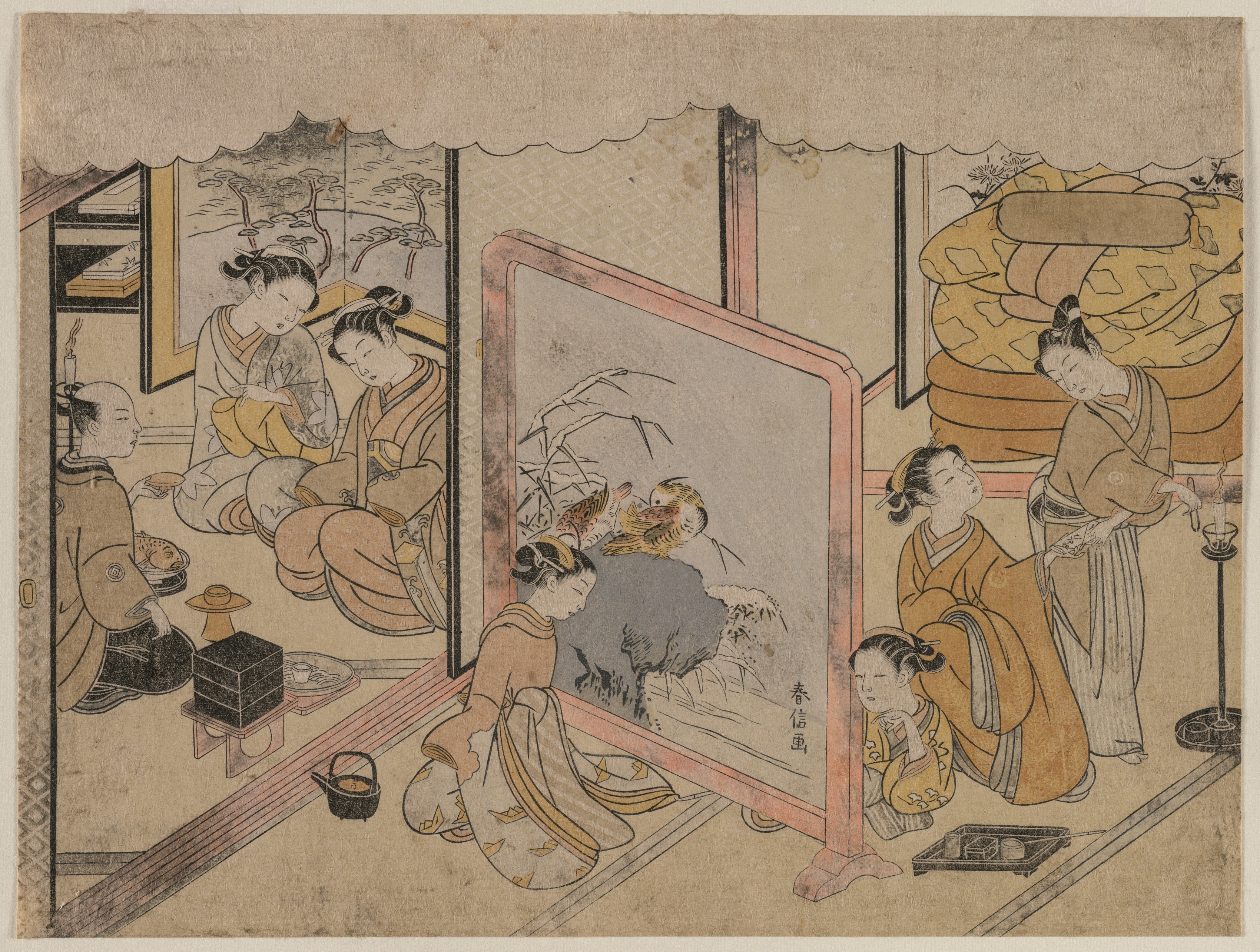 Suzuki Harunobu, Drinking a Cup of Wine Before Retiring for Bed (From an Untitled Series)