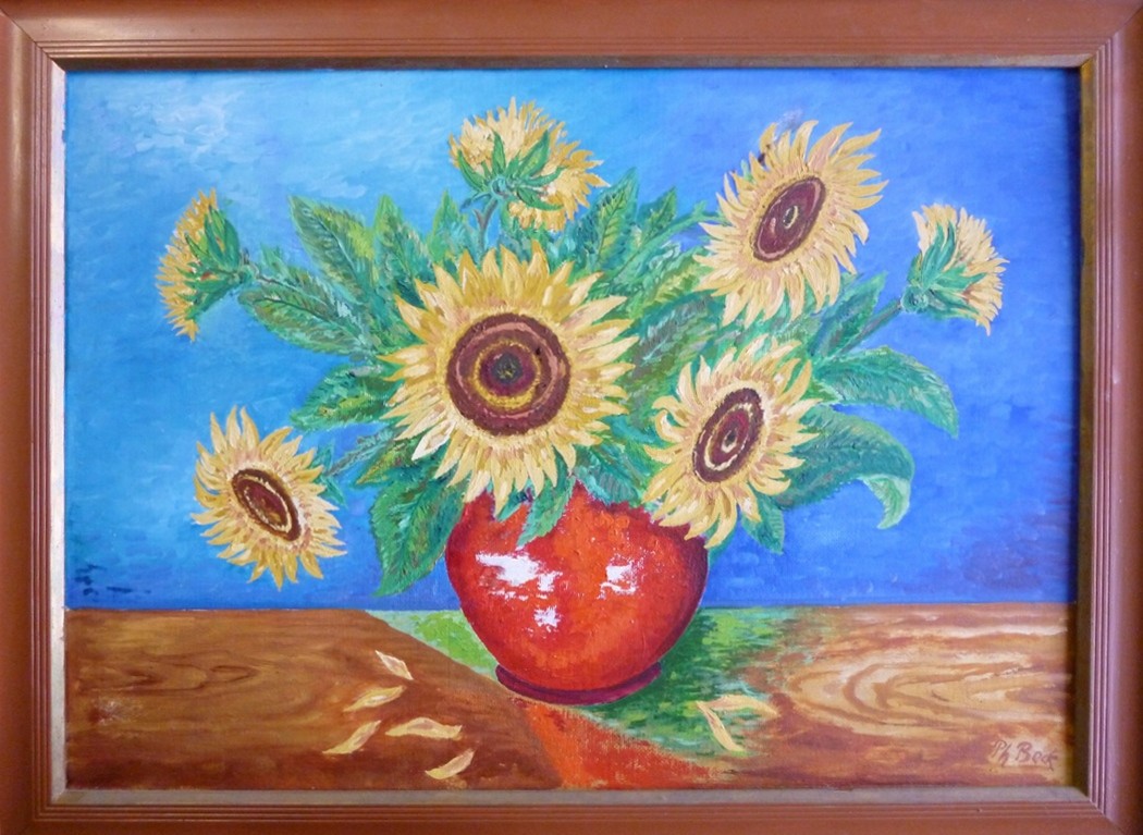Unknown artist, Ölgemälde Sonnenblumen in Vase