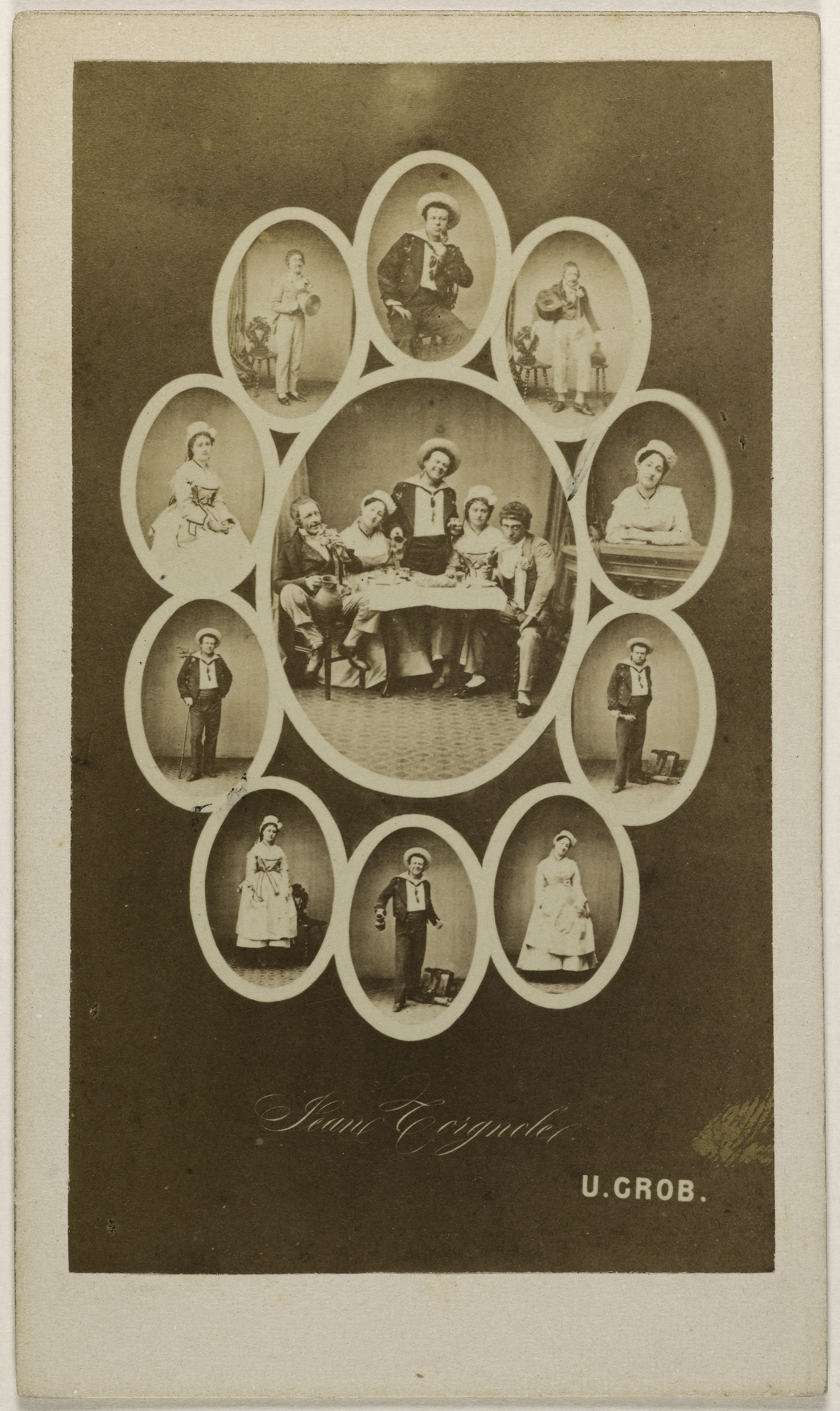 Ulric Grob, Portrait multiple ou mosaïque de Berthelier, Jean-François Philibert, (1830-1888), (acteur, chanteur)