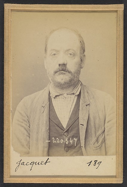 Alphonse Bertillon, Jacquet. Hippolyte, Edouard. 49 ans, né le 15/3/45 à Paris Ille. Sellier-maroquinier. Anarchiste. 3/7/94.