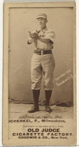 Goodwin & Company, William Shenkel, Pitcher, Milwaukee, from the Old Judge series (N172) for Old Judge Cigarettes