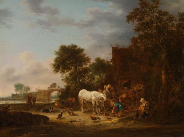 Isaac van Ostade, Country inn with a horse at the trough