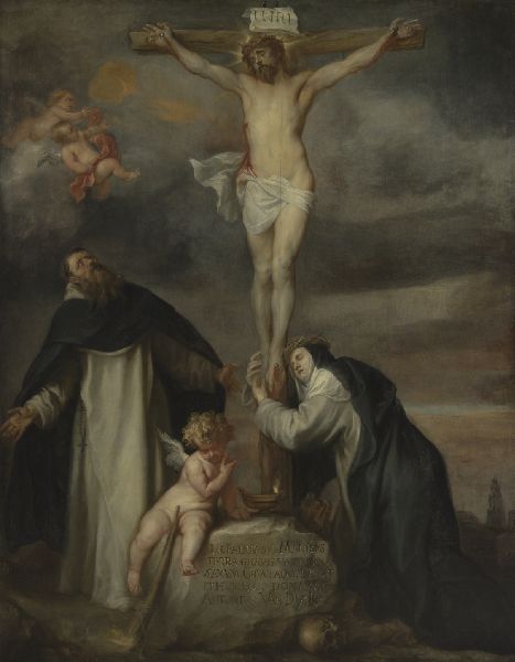 Anthony van Dyck, Christ on the Cross with Saint Catherine of Siena, Saint Dominic and an Angel