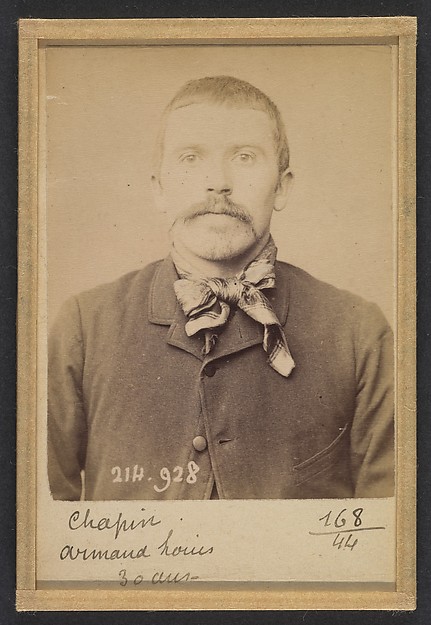 Alphonse Bertillon, Chapin. Armand, Louis. 30 ans, né à Épeigné (Indre & Loire). Charron. Anarchiste. 1/3/94.