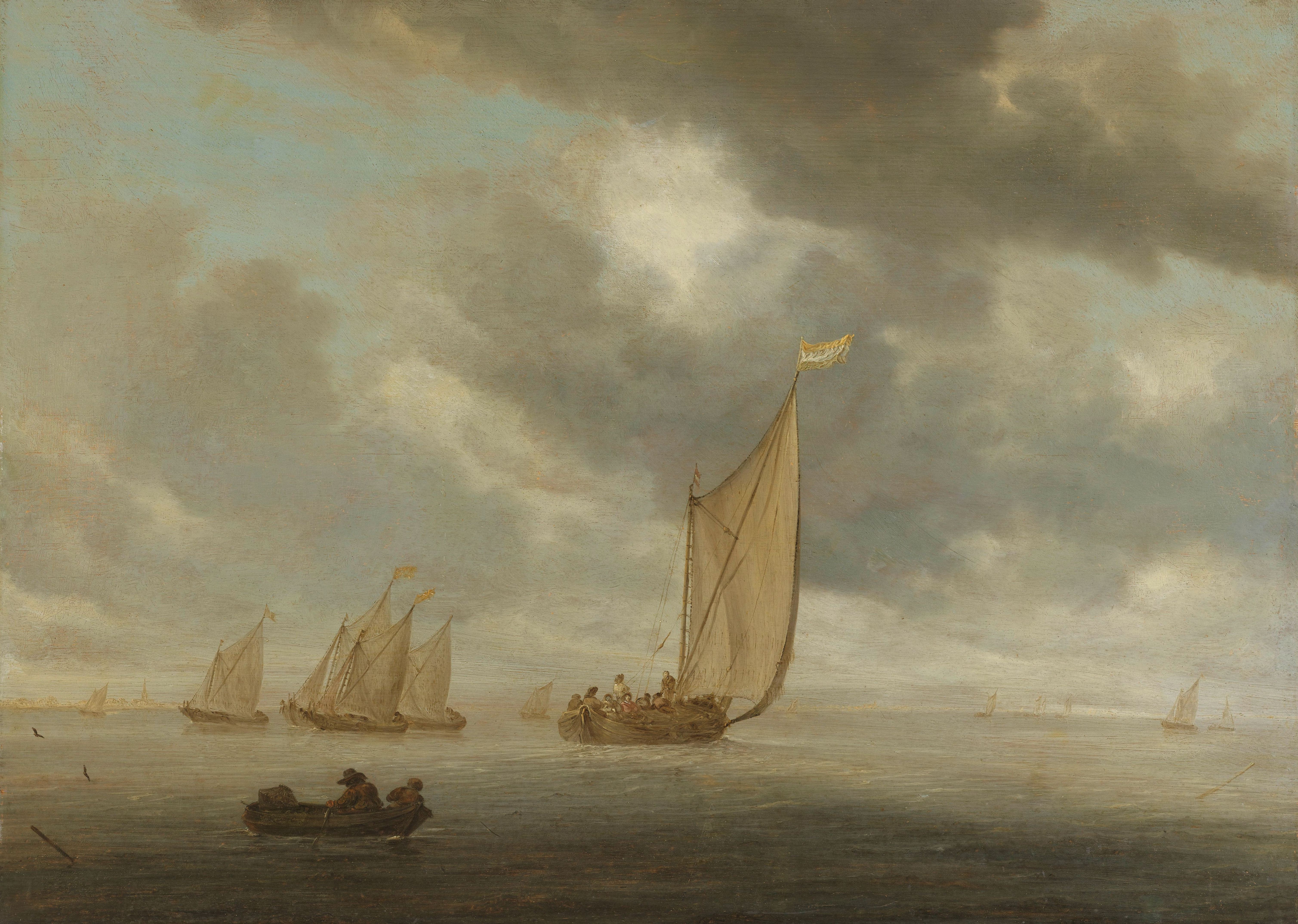 Salomon van Ruysdael, Sailing vessels on a inland body of water