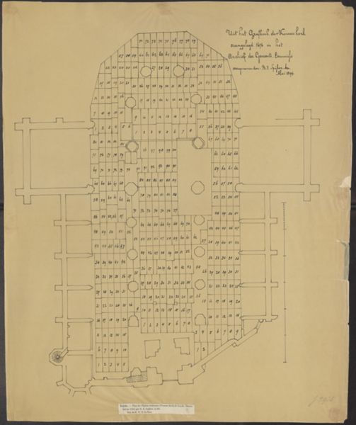 B.E Spijker, Plan of the graves in the Vrouwekerk in Leiden in 1676
