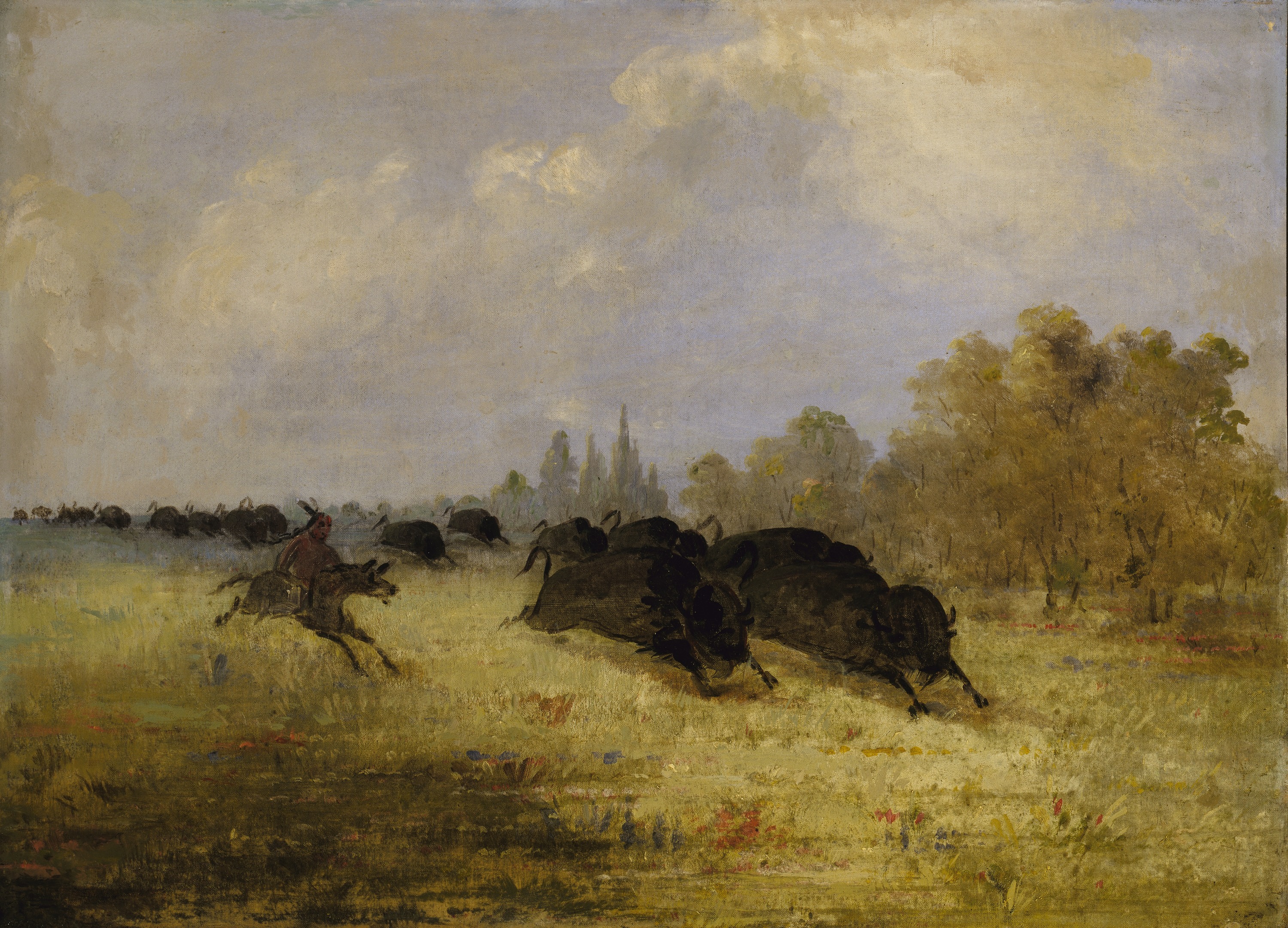 George Catlin, Caddo Indians Chasing Buffalo, Cross Timbers, Texas