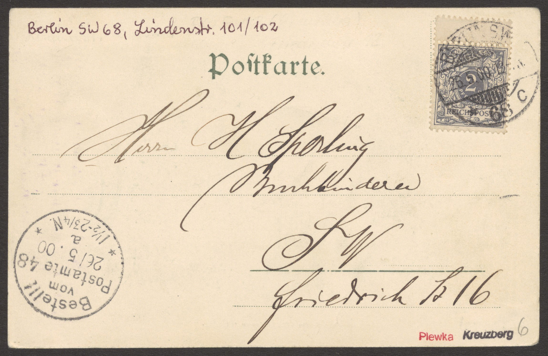 H. Paschke (Verlag), Ansichtskarte "Handelsstätte Belle-Alliance", Lindenstraße 101-102
