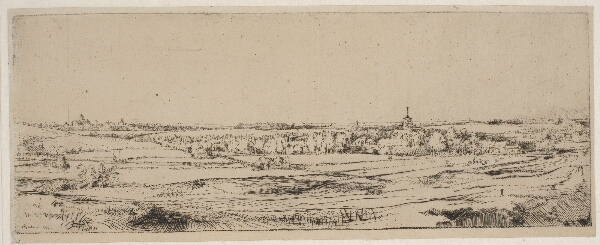 Rembrandt van Rijn, Guldvejernes mark. Prospekt af Haarlem