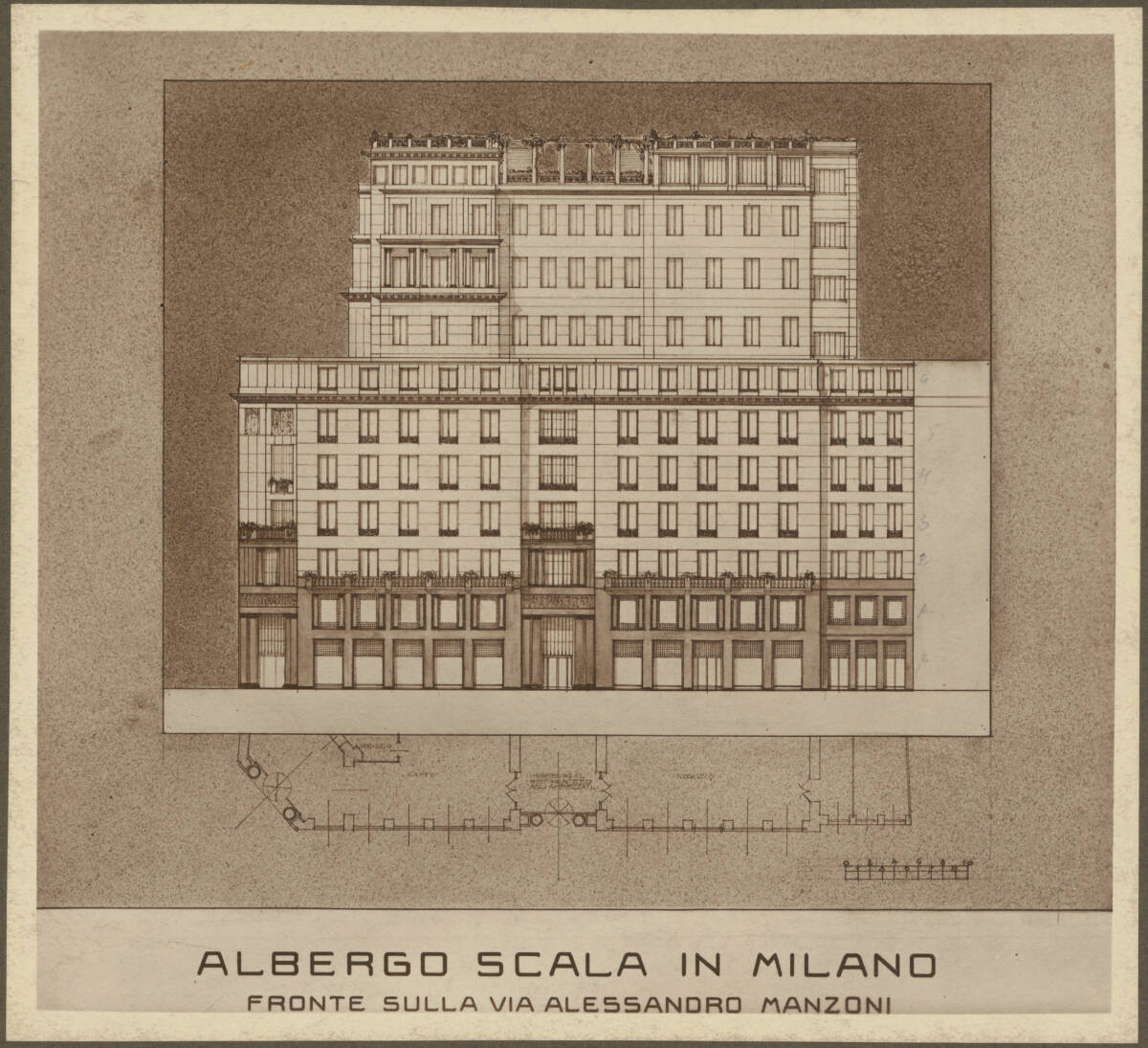Anonym, Hotel Scala, Mailand, Seitenansicht Fassade