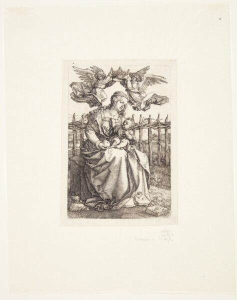 Albrecht Dürer, Siddende Madonna, kronet af to engle