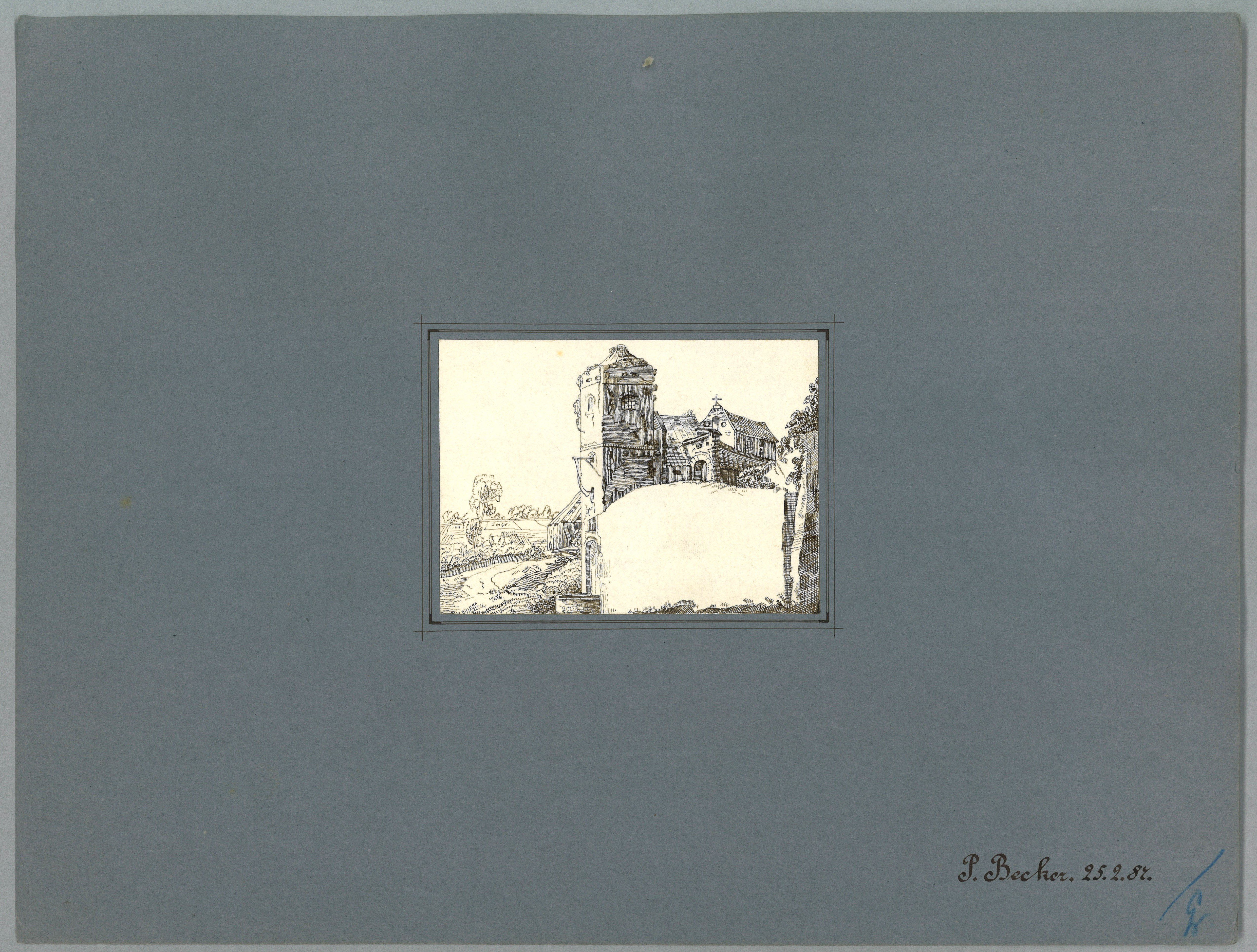 Paul Becker (Lehrer), Unidentifizierter Ort: Ländliches burgartiges Gebäudeensemble mit Turm