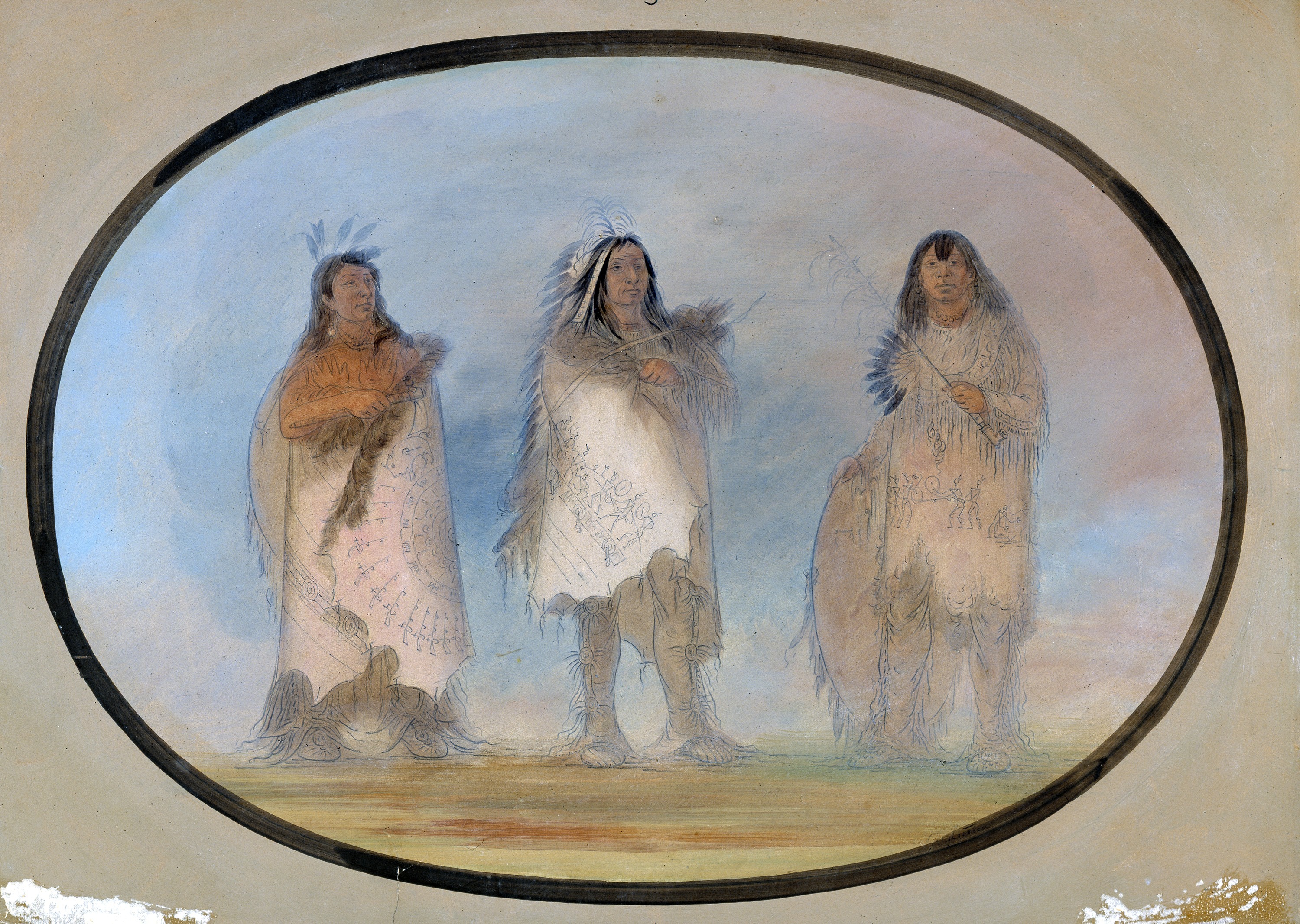 George Catlin, Little Bear, Steep Wind, The Dog; Three Distinguished Warriors of the Sioux Tribe