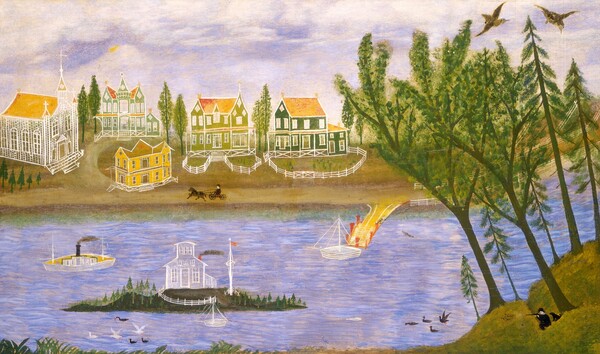 American 19th Century, Village by the River