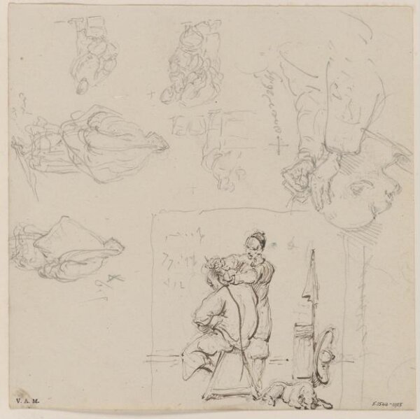 George Chinnery, A barber and customer, and other figure sketches