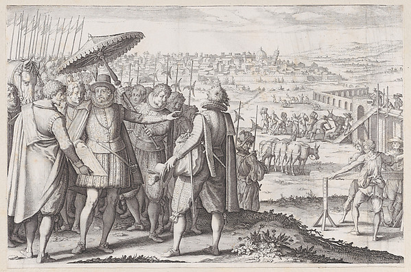 Jacques Callot, Restauration de L'Aqueduc de Pise (Restoring the Aqueduct in Pisa), from "La Vie de Ferdinand Ier de Médicis série appelée aussi Les Batailles des Médicis" (The Life of Ferdinand I de'Medici also called The Medici Battles)
