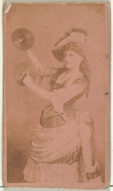 W. Duke, Sons & Co., [Actress playing two cymbals], from the Actors and Actresses series (N145-8) issued by Duke Sons & Co. to promote Duke Cigarettes