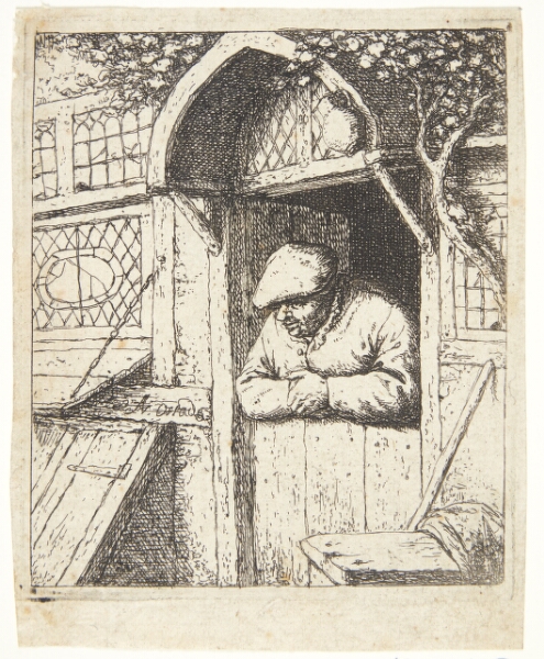 Adriaen van Ostade, Bonde, der læner sig ud ad en døråbning