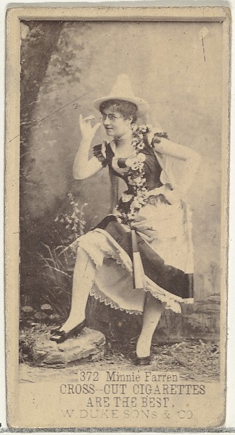 W. Duke, Sons & Co., Card Number 372, Minnie Farren, from the Actors and Actresses series (N145-3) issued by Duke Sons & Co. to promote Cross Cut Cigarettes