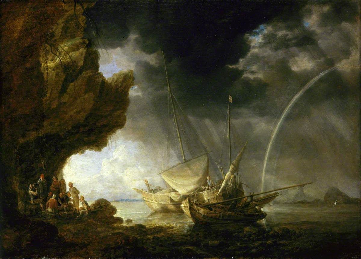 Bonaventura Peeters the Elder, Seascape with Sailors Sheltering from a Rainstorm
