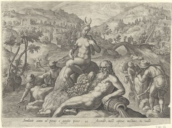 Galle, Philippe, (1537-1612), (printmaker), The hunting parties: Fishing at night with dipnets and mallets