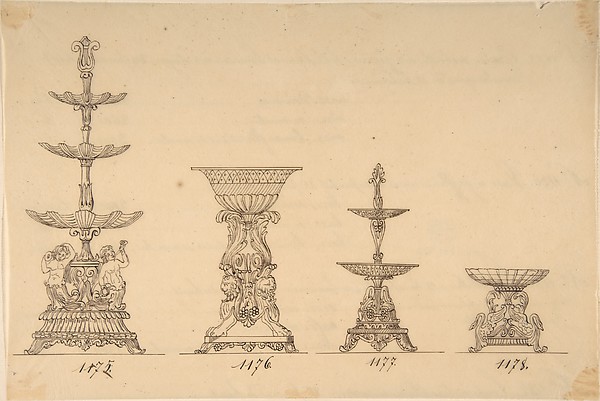 Anonymous, French, 19th century, Designs for Two Servers and Two Compote Dishes