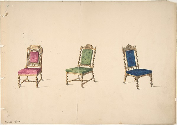 Anonymous, British, 19th century, Designs for Three Chairs with Turned Legs and Backs